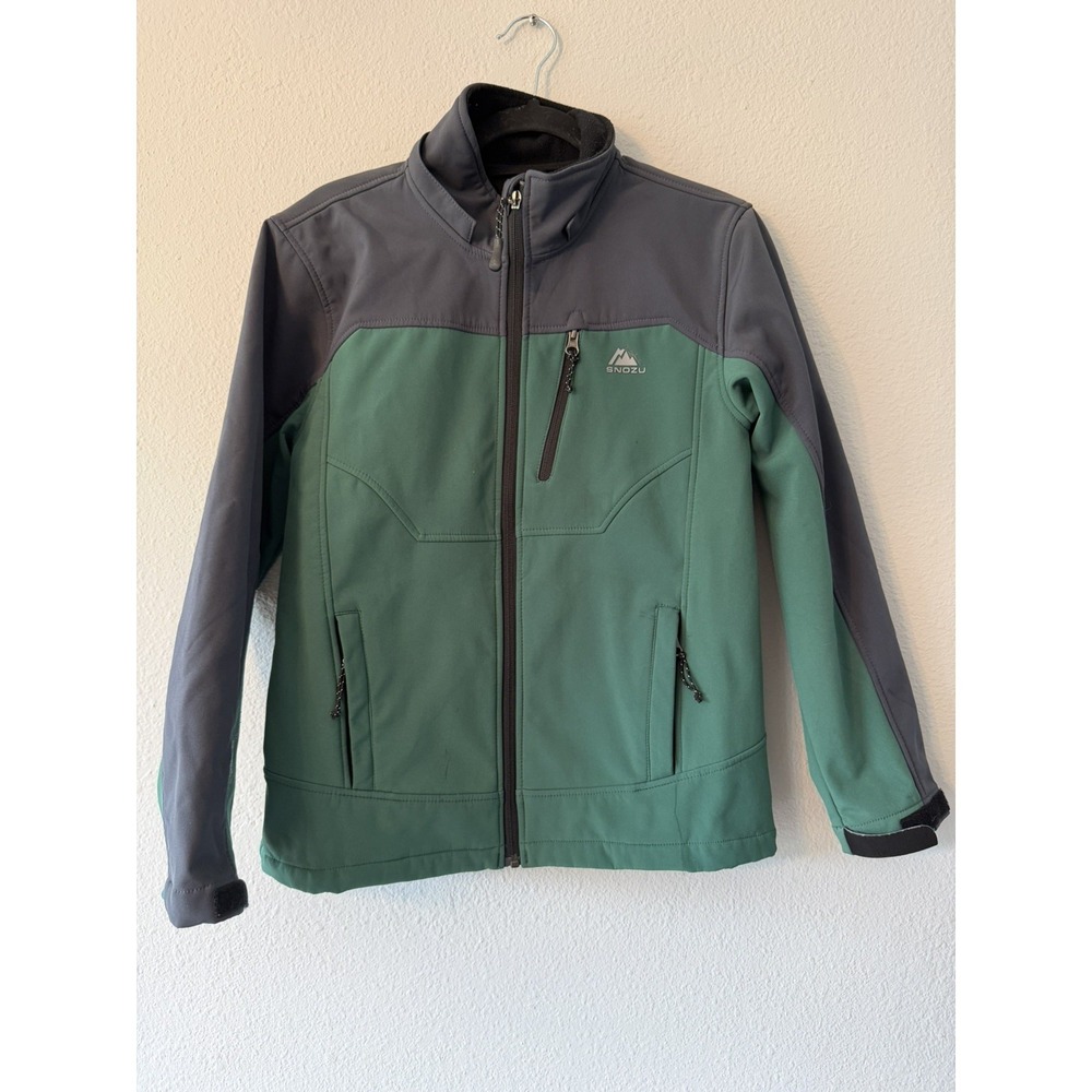 Snozu Boys Black‎ Green Winter Jacket Softshell Pockets Fleece Lined Large 14-16